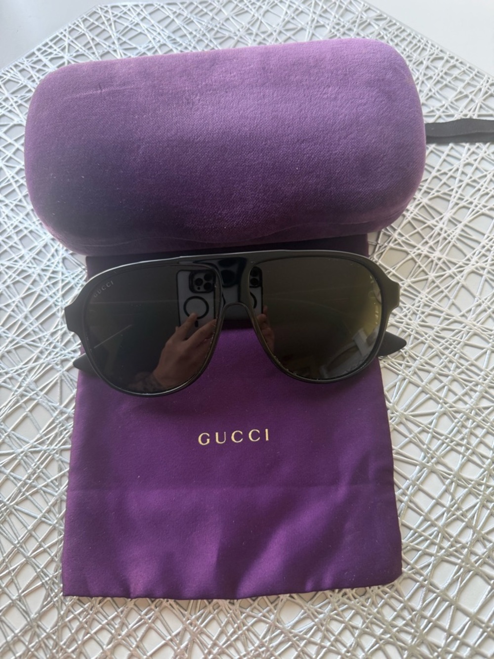 Gucci Black Aviator Sunglasses with Purple Case and Pouch. - Picture 4 of 13